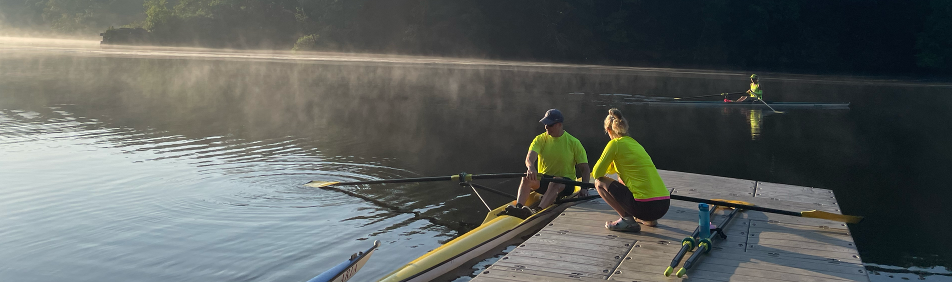 Scullers getting ready to head out on the water